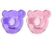 Philips Avent Soothie - Pack de 2 Chupetes calmantes de silicona médica, sin BPA, de 0 a 3 meses, niña, color morado y rosa