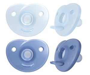 Philips AVENT Soothie SCF099/41 - Chupete con forma de corazón, color azul y azul claro, para 0-3 meses, paquete de 4 unidades