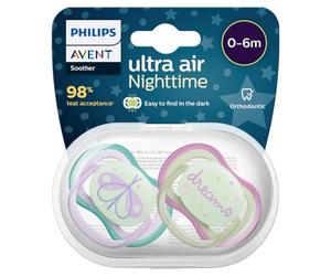 Philips Avent Ultra Air - Chupete nocturno de 0 a 6 meses, fosforescente, 2 unidades