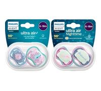 Philips Avent Ultra Air Day and Night Chupete para bebé, de 6 a 18 meses, 4 unidades, contenedor de transporte y esterilización, 6-18 m