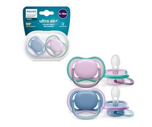 Philips Avent Ultra Air Pacifier, Light Breathable Pacifiers for Babies Aged 6-18 Months, BPA Free, with Sterilizer Carry Case, 2 Pack, Model SCF085/34