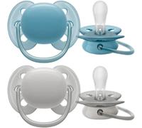 Philips Avent - Chupetes ultra suaves 6-18 meses azul claro y gris (2 unidades)