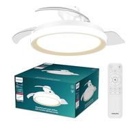 Philips Bliss Lámpara de Techo con Ventilador Aspas Retráctiles LED, 3 Aspas, 106 Cm de Envergadura, 4500 Lúmenes, Luz Blanca Ajustable de 3000 K a 6500 K, Regulable al 5%, Mando a Distancia, Dorado