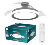 PHILIPS Bliss Plafón LED + Ventilador de Techo con Aspas Retráctiles Negro | 3 Tonos de Luz Blanca, Mando Incluido, Flujo de Aire Intenso y Silencioso de 2 Direcciones, 6 Velocidades, Seguro y Estable