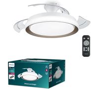 Philips Bliss - Ventilador de Techo con luz LED 28W, motor DC (35W), temperaturas de color (2700K-4000K-5500K), Mando Incluido, color Blanco y Dorado (versión 2024, instalación fácil)