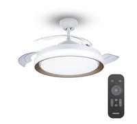 Philips - Bliss Ventilador de techo con luz LED (28W) y mando, motor DC (ahorro energia) 35W, luz blanca de cálida a fría (3000-5500K), diametro 510mm, color blanco y dorado