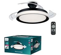 Philips Bliss Ventilador de Techo con Luz LED, 3 Aspas Retráctiles, Diámetro Aspas 106 cm, 3 Modos de Luz, Luz Blanca Ajustable, Extra Silencioso, Modelo 2024, Negro, Clásico