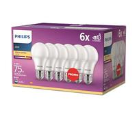 Philips - Bombilla LED 75W, E27, luz blanca cálida, mate, no regulable, pack 6 [Clase de eficiencia energética F]