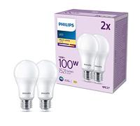 Philips - Bombilla LED A60 13W (Eq. 100W) 1521 lúmenes, casquillo E27, Luz Blanca Cálida (2700k) - Pack 2 Bombillas