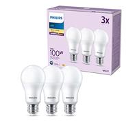 Philips - Bombilla LED A60 13W (Eq. 100W) 1521 lúmenes, casquillo E27, Luz Blanca Cálida (2700k) - Pack 3 Bombillas