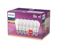 PHILIPS Bombilla LED A60 E27 2700K 1521lm 13W/100W Blanco, Pack de 6 | Luz Blanca Cálida No Regulable, Mate, Tecnología EyeComfort, Sin Parpadeos, Sustituye Bombillas Tradicionales, 15000 h