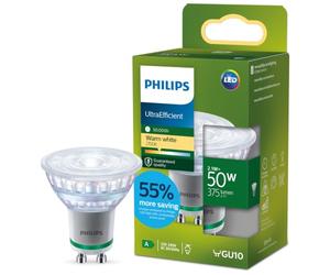Philips Bombilla LED Clásica Tipo foco Philips Eficiente, Casquillo GU10 2.1W, 375 Lúmens, Luz Blanca Cálida 2700k, Clase Energetica A