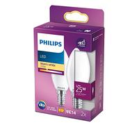 Philips - Bombilla LED cristal 25W B35 E14 luz blanca cálida, mate, no regulable pack 2