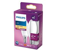 Philips Bombilla LED cristal 40 W B35 E14, luz blanca cálida, mate, no regulable, 2 unidades