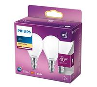 Philips - Bombilla LED Cristal, 40W, E14, Mate, Luz Blanca Cálida, No Regulable, 2 Unidad (Paquete de 1)
