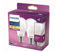 Philips - Bombilla LED Cristal, 40W,E27, Estándar, Mate, Luz Blanca Cálida, No Regulable, Pack de 2 Unidades