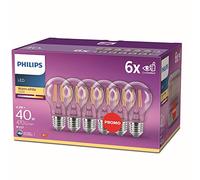 Philips - Bombilla LED cristal 40W estándar E27 luz blanca cálida, transparente, no regulable pack 6