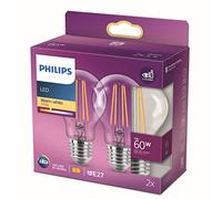 Philips - Bombilla LED Cristal, 60W,E27, Estándar, Filamento, Luz Blanca Cálida, No Regulable, Pack de 2 Unidades