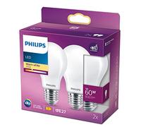 Philips - Bombilla LED Cristal, 60W,E27, Estándar, Mate, Luz Blanca Cálida, No Regulable, Pack de 2 Unidades