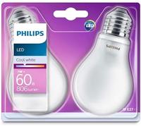 Philips - Bombilla LED cristal 60W estándar E27 luz blanca fría, mate, no regulable pack 2
