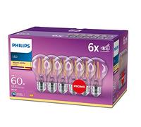 Philips - Bombilla LED cristal 60W estándar E27 luz blanca cálida, transparente, no regulable pack 6