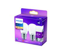 Philips bombilla LED E27 P45 4,3W 2.700K opal 2 ud EC:EPREL:387386
