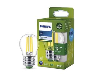 Philips Bombilla LED esférica Philips Eficiente, Casquillo E14 2.3W, 485 Lúmens, Luz Blanca Fría 4000k, Clase Energetica A