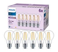 Philips - Bombilla LED filamento, 7W (Eq. 60W) 850 lúmenes, casquillo E27, Luz Blanca Fría (4000k) - Pack 6 Bombillas