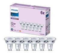 Philips Bombilla LED tipo foco GU10, 50W, transparente, Luz blanca fría, No regulable, Pack de 6