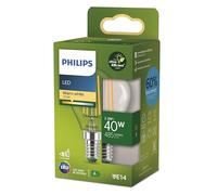 Philips - Bombilla LED tipo vela esférica Philips Ultra Eficiente, Casquillo E14 2.3W - 485 Lúmens, Luz Blanca Cálida (2700k)