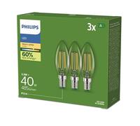 Philips Bombilla LED Tipo Vela Esférica Ultra Eficiente (pack 3un), E14, 2.3W, Luz Blanca Cálida 2700k, Eficiencia Energética A