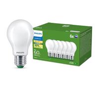 Philips Bombilla LED ultraeficiente con casquillo E27, 60 W, mate, blanco cálido 2700 K, pack de 6 unidades