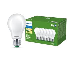 Philips Bombilla LED ultraeficiente con casquillo E27, 60 W, mate, blanco cálido 2700 K, pack de 6 unidades