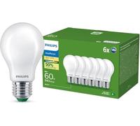 Philips Bombilla LED Ultraeficiente E27, 60 W, mate, blanco cálido 2700 K, paquete de 6 unidades