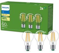 Philips Bombilla LED UltraEficiente Filamento, E27, 4 W Equivalente a 60 W, Luz Cálida 2700K, Eficiencia Energética A, pack 3 unidades
