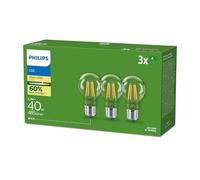 Philips Lighting Bombilla LED Ultra Eficiente Filamento, 2.3 W Equivalente a 40 W, E27, Luz Cálida 2700 K, Eficiencia Energética A, Pack 3 Unidades