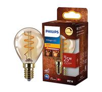 PHILIPS Bombilla LED Vintage Ámbar esférica, Casquillo E14 3W, 250 Lúmens, Luz Efecto Llama, 2200k