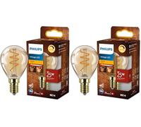 Philips Bombilla LED Vintage Ámbar esférica, Casquillo E14 3W, 250 Lúmens, Luz Efecto Llama, 2200k (Paquete de 2)