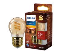 PHILIPS Bombilla LED Vintage Ámbar esférica, Casquillo E27 3W, 250 Lúmens, Luz Efecto Llama 2200k