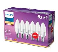 Philips Bombillas LED Vela E14, 5.5 W equivalentes a 40 W en incandescencia, 470 lúmenes, luz blanca cálida, Pack de 6