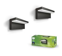 Philips Bustan Aplique LED de exterior (9 W), resistente a la intemperie con luz blanca cálida, iluminación LED regulable, antracita, NV, paquete doble