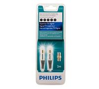 Philips Cable Coaxial TV HD 2 Metros - Cable Antena TV, Alta Definición, Forro de PVC flexible, Clavija Macho en Conector Hembra, Conectores Chapados en Oro 24K, Conexión Segura