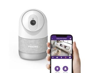 Philips Cámara de Vigilancia Interior WiFi 2K PTZ con Modo Privado | Giro 355°/75°, visión nocturna 10 m, autotracking, detección humana, sirena 90 dB, audio bidireccional y microSD 8 GB.