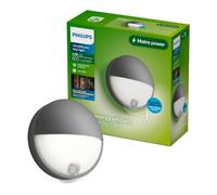 PHILIPS Capricorn Aplique LED Exterior con Sensor de Movimiento, Gris | 6W 700lm 2700K, Resistente al Sol, Agua e Intemperie, Anticorrosión, Carcasa de Aluminio, Ideal para Jardines y Patios