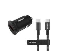 Philips Cargador de Coche DLP4309BC/04 - Cargador de Coche USB C 36W y 30W - Cargador de Coche USB C con protocolos de Carga rápida - Cargador de Encendedor de Cigarrillos 12V 24V - Cable USB-C