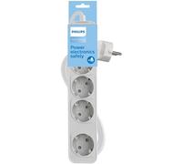 Philips CHP2144W - Regleta de 4 Enchufes, Bloqueo Alimentación, 1.440W, Cable Alimentación Trenzado 1.5 Metros Alta Resistencia, Cierre Seguridad (Indicador LED Prot) - Color Blanco