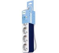 Philips CHP2145U - Regleta de 4 Enchufes, Bloqueo Alimentación, 1.500W, Cable Alimentación Trenzado 1.5 Metros Alta Resistencia, Cierre Seguridad (Indicador LED Prot) - Color Blanco/Azul