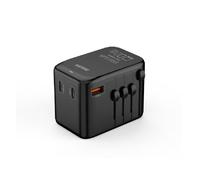 Philips CHP9000BK - Cargador de Viaje Internacional GAN de 65 W, 3 Puertos USB-C y 1 USB-A, Carga rápida PD/QC, Adaptador Universal de Enchufe (EE.UU./UE/O), Color Negro