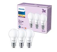 Philips Classic Bombilla LED A60 E27 2700K 806lm 8W/60W Blanca, Pack de 3 | Luz Blanca Cálida No Regulable, Mate, Ahorro Energético de hasta un 90%, Sustituye a las Bombillas Incandescentes Antiguas