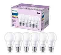 PHILIPS Classic Bombilla LED A60 E27 2700K 806lm 8W/60W Blanca, Pack de 6 | Luz Blanca Cálida No Regulable, Mate, Ahorro Energético de hasta un 90%, Sustituye a las Bombillas Incandescentes Antiguas